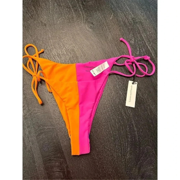 Revolve Lovers And Friends Fines Lines Swim Bikini Bottom in Orange and Pink Sz - Picture 3 of 5